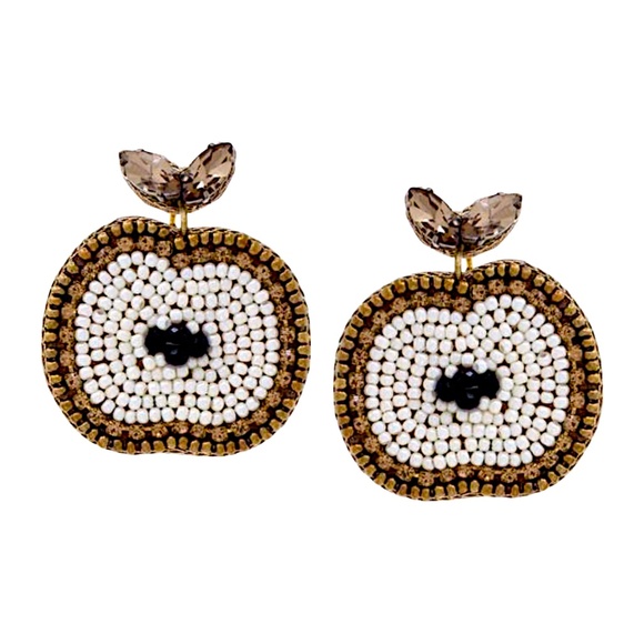 Beaded Apple Earring, Seed Bead Fruit  Vegan Teacher - Picture 1 of 2